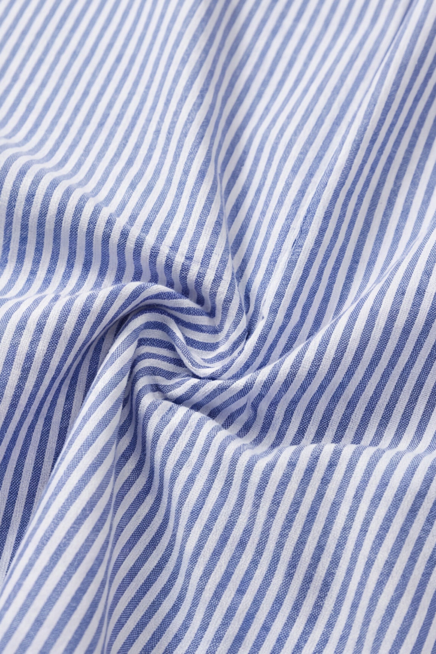 Geoflora Blue and White Striped Batwing Sleeve Blouse - Loose-Fit Drawstring Side Button-Down Shirt