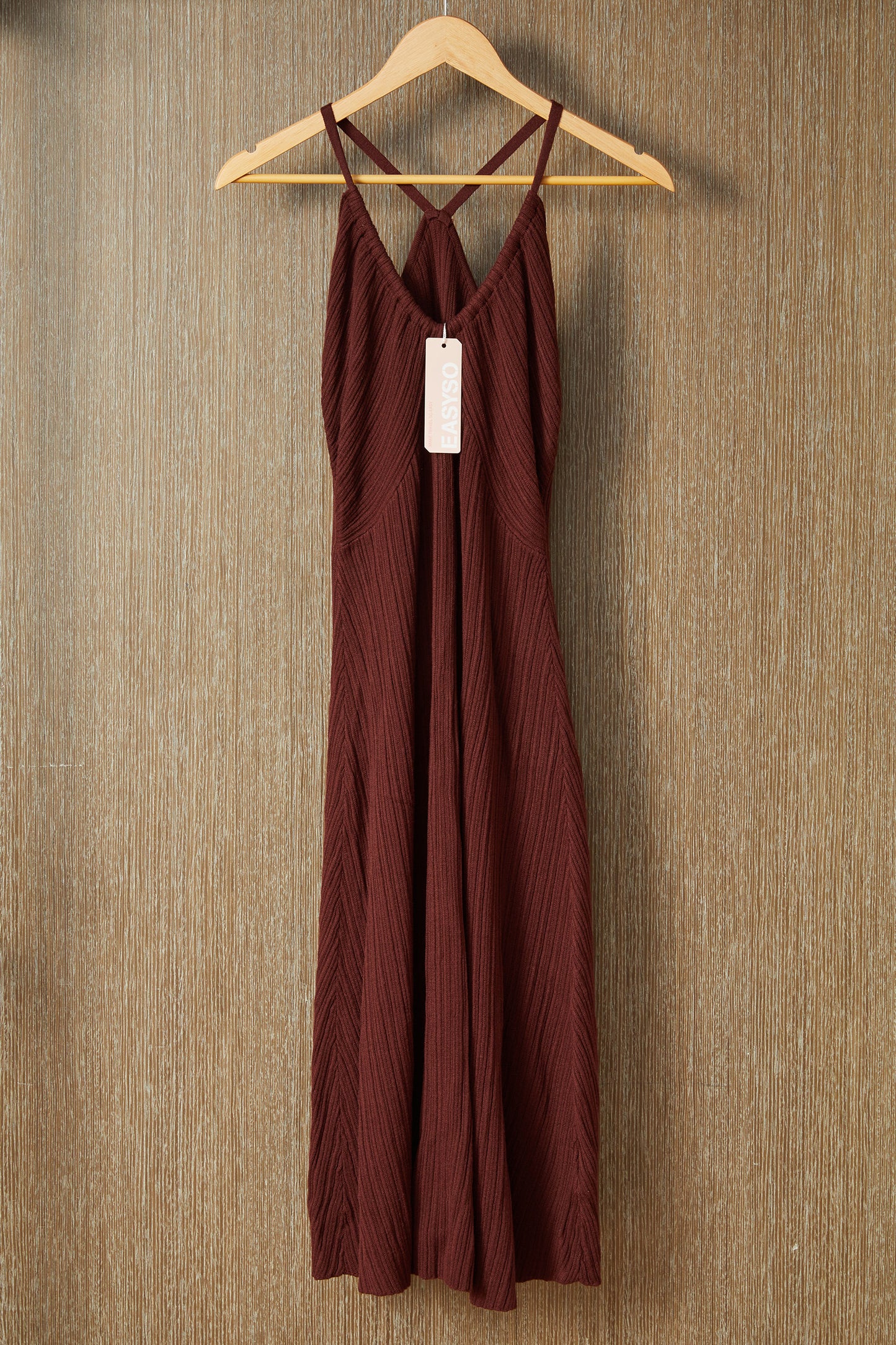 EASYSO Burgundy Knit Spaghetti Strap Long Maxi Dress