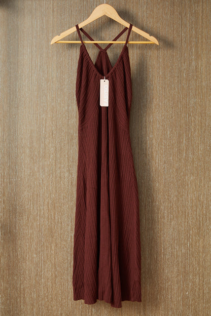 EASYSO Burgundy Knit Spaghetti Strap Long Maxi Dress