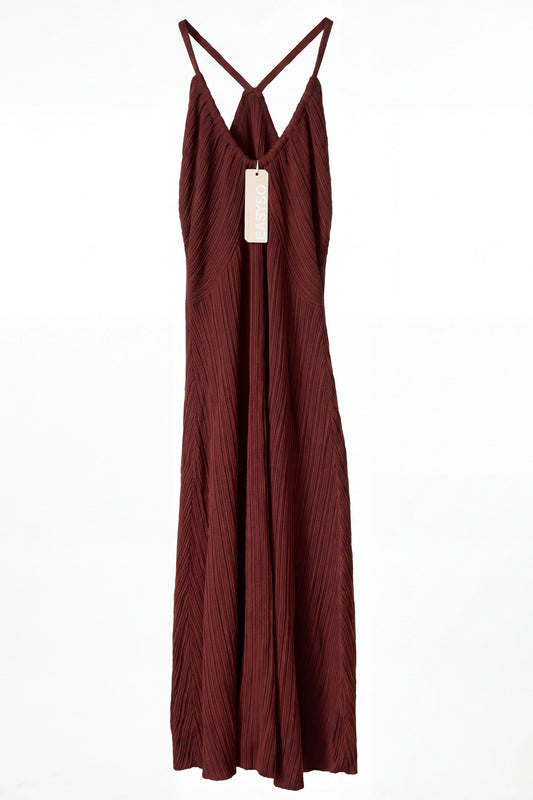 EASYSO Burgundy Knit Spaghetti Strap Long Maxi Dress