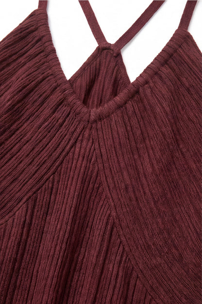 EASYSO Burgundy Knit Spaghetti Strap Long Maxi Dress