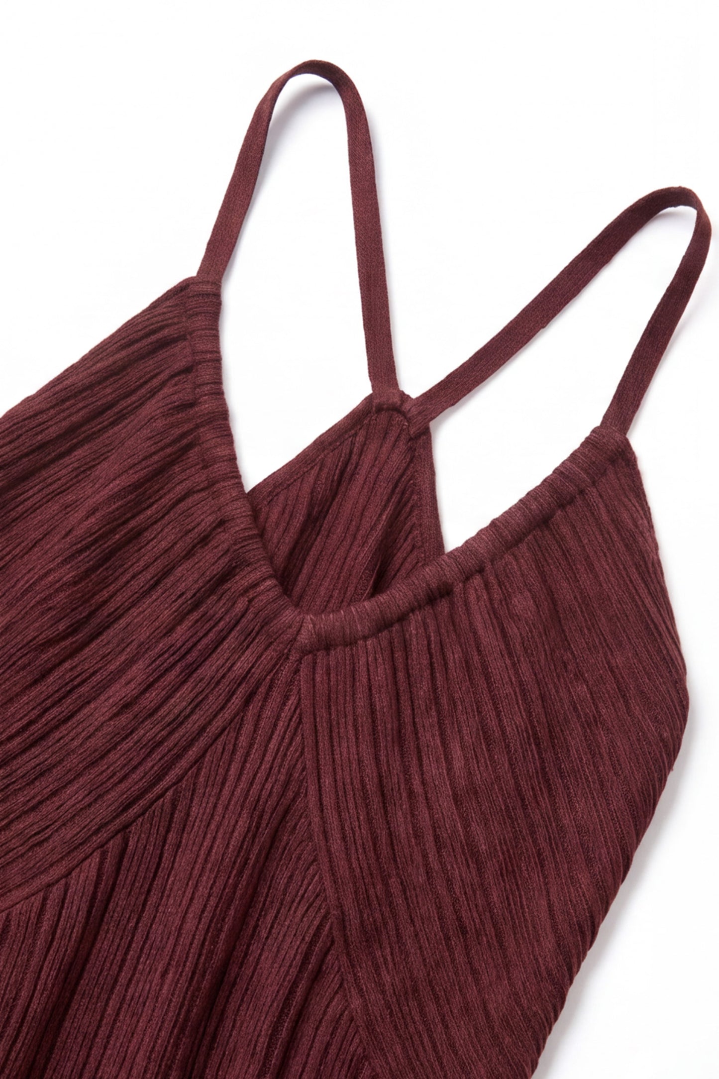 EASYSO Burgundy Knit Spaghetti Strap Long Maxi Dress