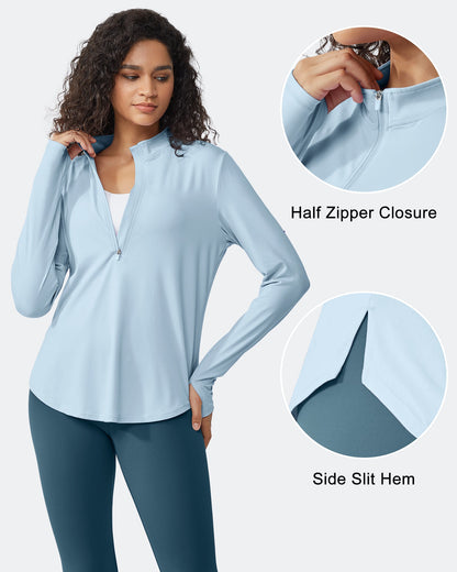 Quick Dry High Neck Sun Half Zip Workout Tops
