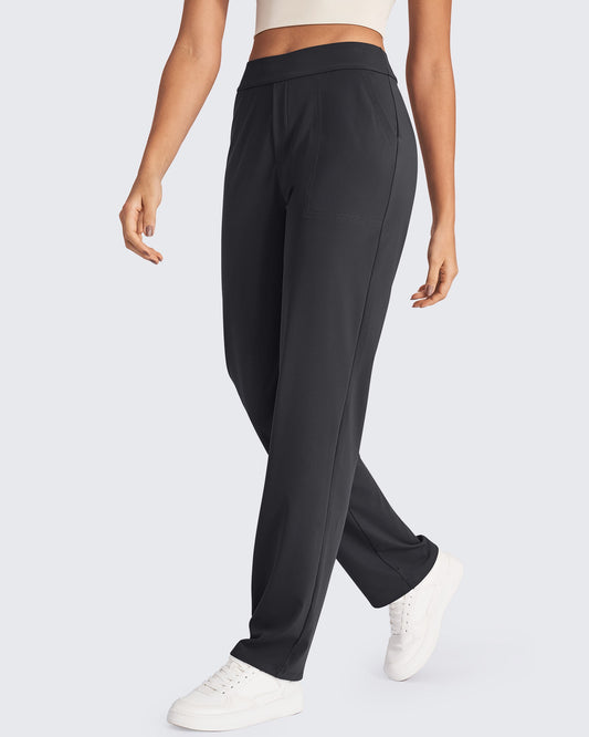G4Free Activewear Bizcasual High-Waist Straight Dress Pants # Black