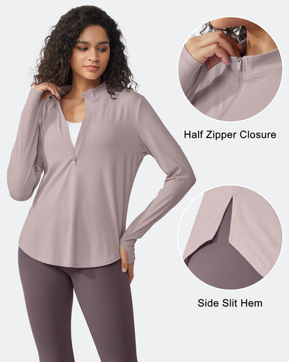 Quick Dry High Neck Sun Half Zip Workout Tops
