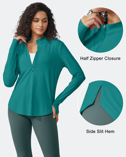 Quick Dry High Neck Sun Half Zip Workout Tops