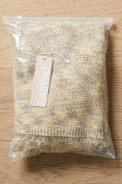 EASYSO Cozy Bouclé Knit Fringe Skirt – Oatmeal Melange Tassel Midi Skirt with Pockets