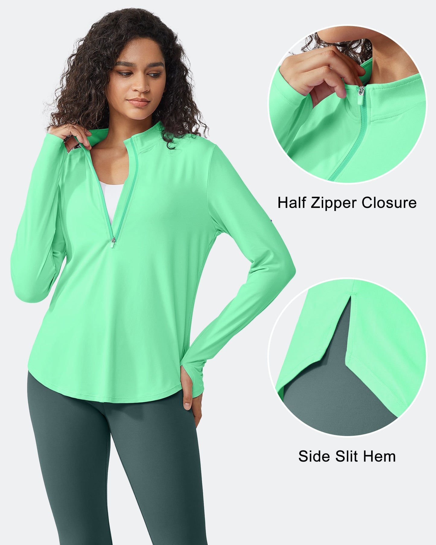 Quick Dry High Neck Sun Half Zip Workout Tops