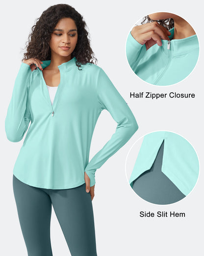 Quick Dry High Neck Sun Half Zip Workout Tops