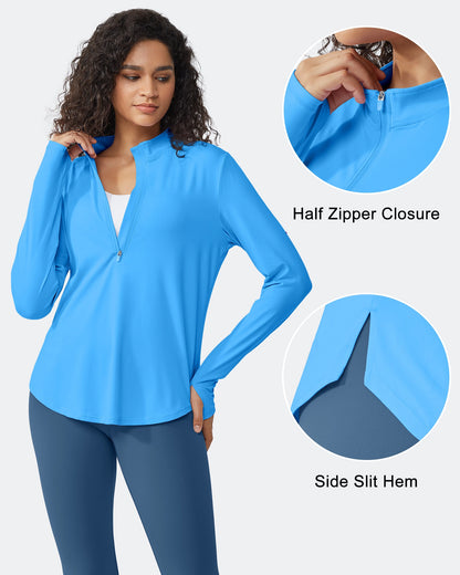 Quick Dry High Neck Sun Half Zip Workout Tops