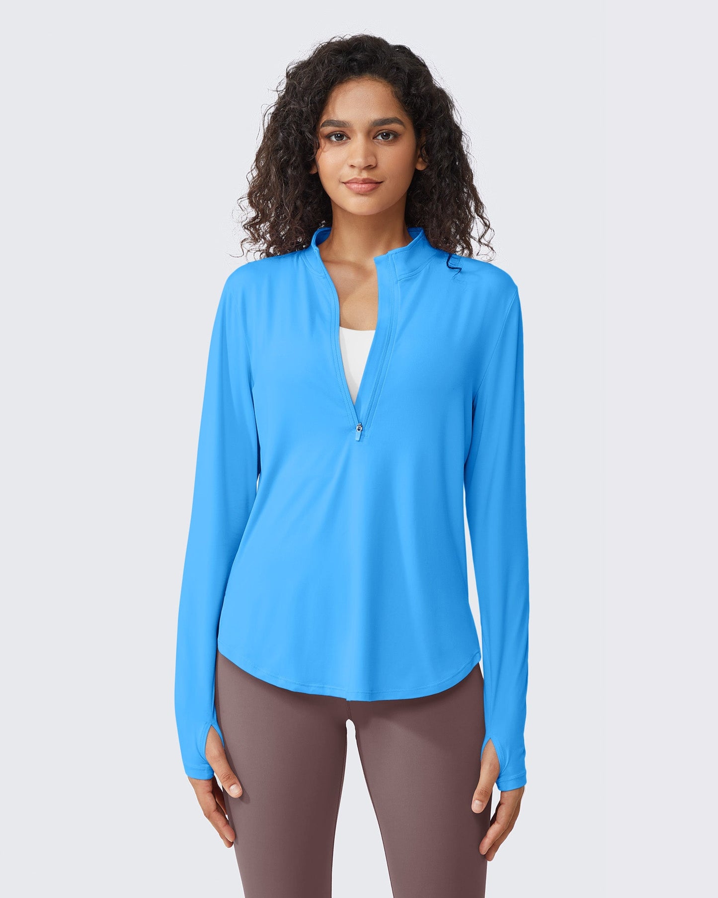 G4Free Activewear Quick Dry High Neck Sun Half Zip Workout Tops # Blue