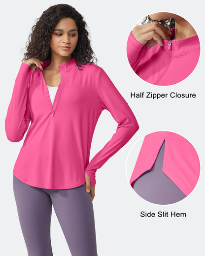Quick Dry High Neck Sun Half Zip Workout Tops