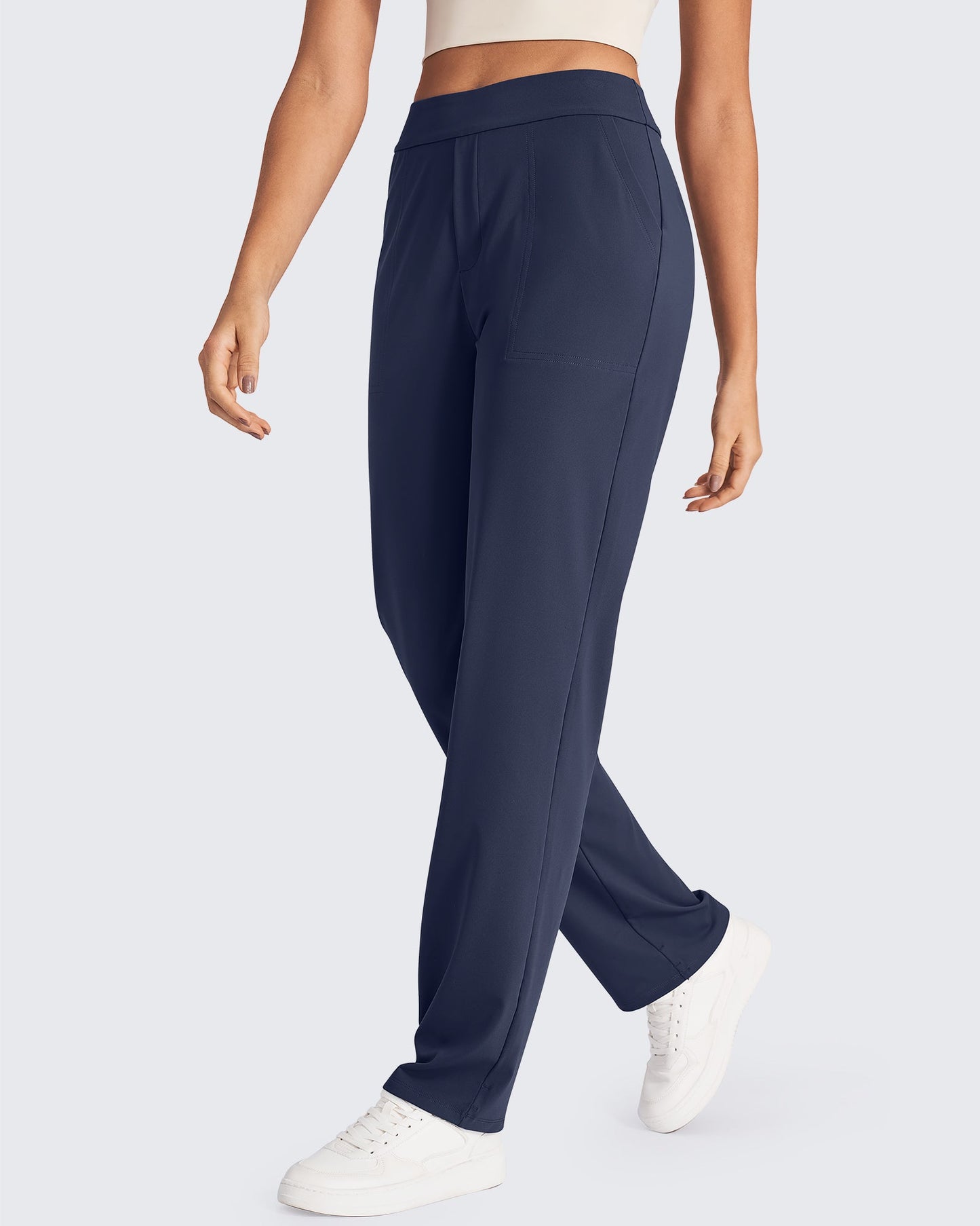 G4Free Activewear Bizcasual High-Waist Straight Dress Pants # Navy