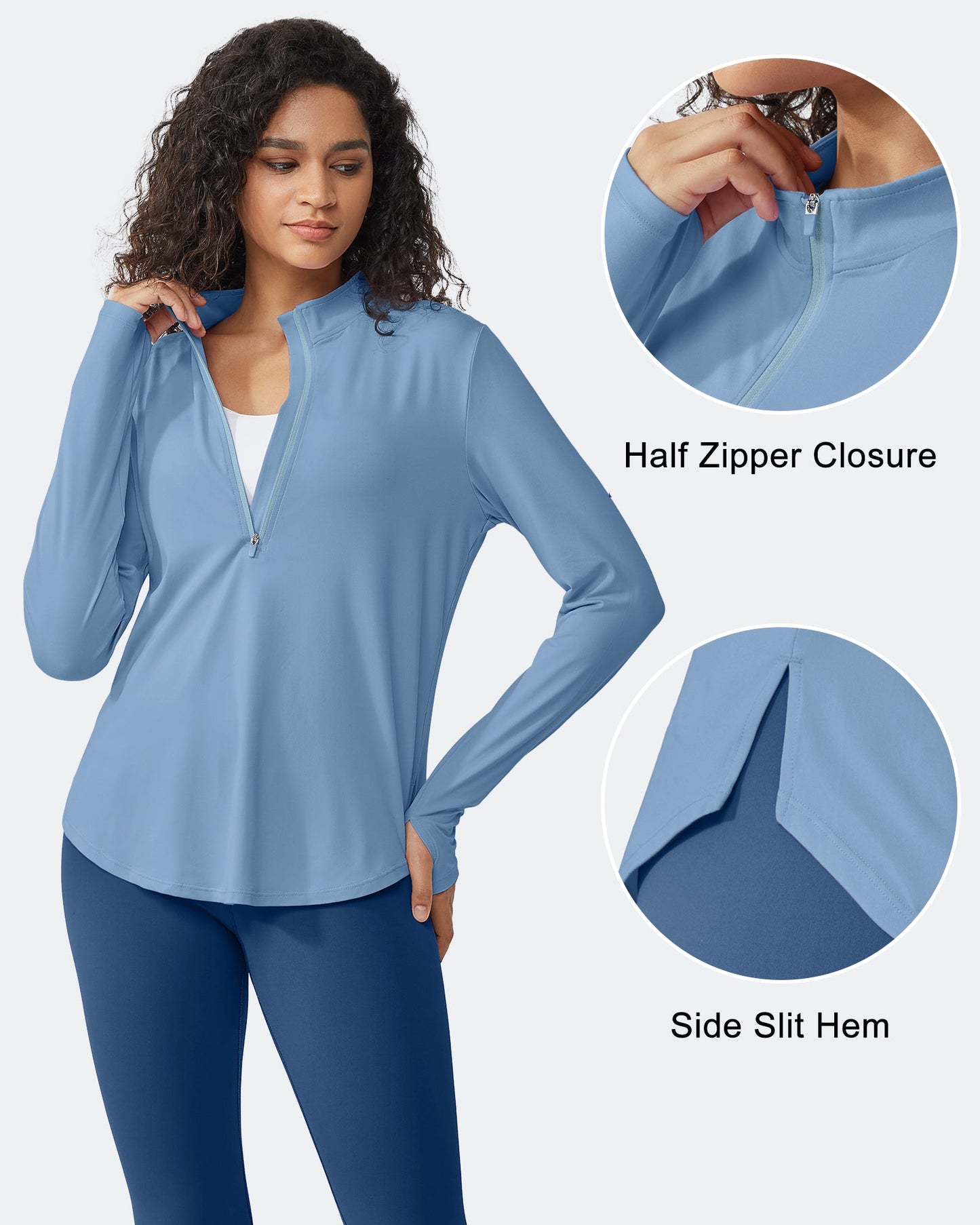 Quick Dry High Neck Sun Half Zip Workout Tops