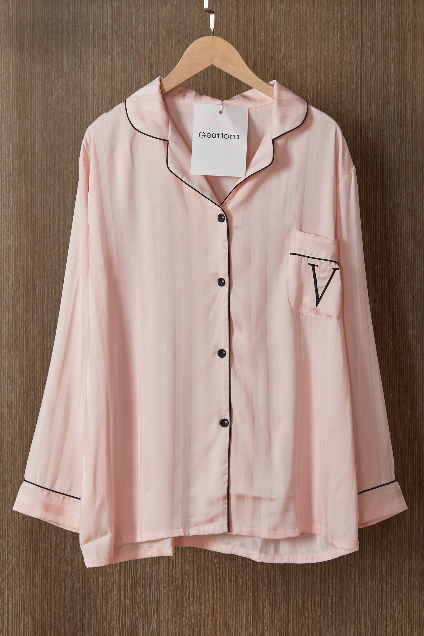 Geoflora Pink Button-Down Long Sleeve Pajama Top
