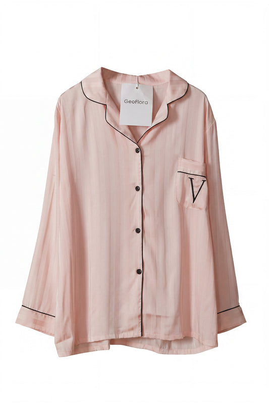 Geoflora Pink Button-Down Long Sleeve Pajama Top