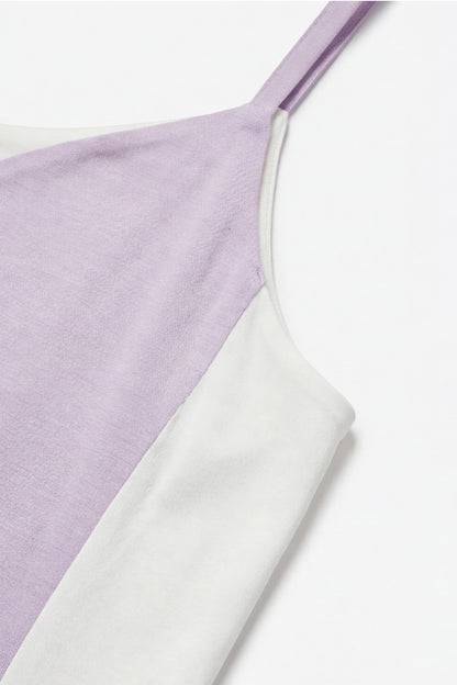 EASYSO Light Purple V-Neck Knit Slip Midi Dress