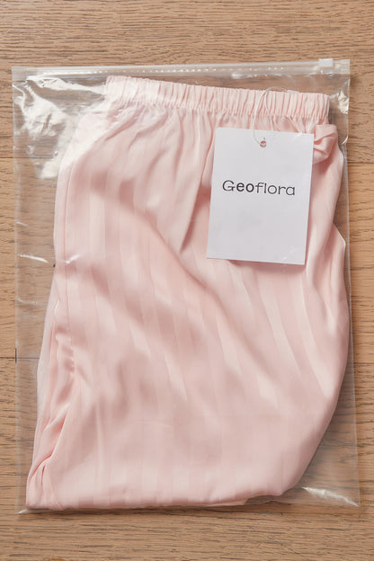 Geoflora Pink Elastic Waist Casual Wide Leg Pants - Lightweight Comfort Sleepwear Loungewear Trousers