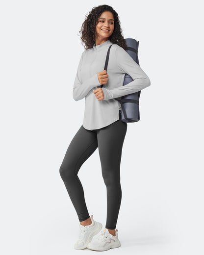 Quick Dry High Neck Sun Half Zip Workout Tops