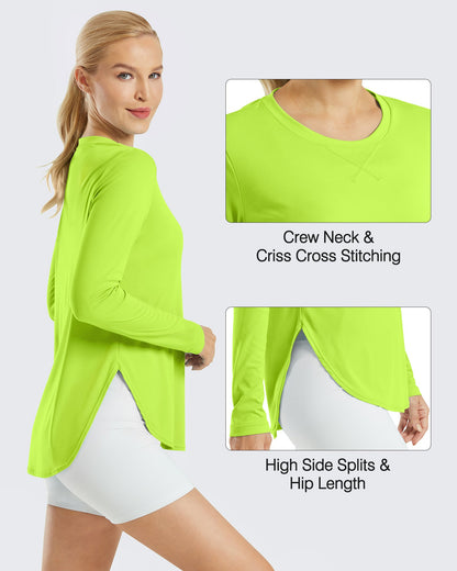 G4Free Activewear Scoop Neck UV Sun Workout Long Sleeve #Fluorescent Green