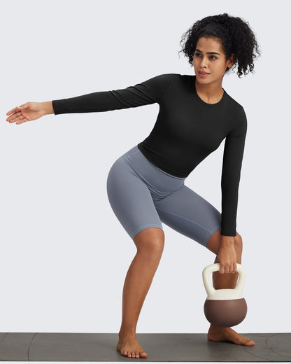 G4Free Activewear BareFeel Slim High Crew Neck Cropped Long Sleeve #