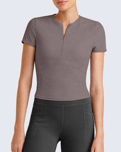 G4Free Activewear Ribbed Half Zip Slim Work Out Short Sleeve #Navy / S-Navy / M-Navy / L-Navy / XL-Navy / XS-Black / S-Black / M-Black / L-Black / XL-Black / XS