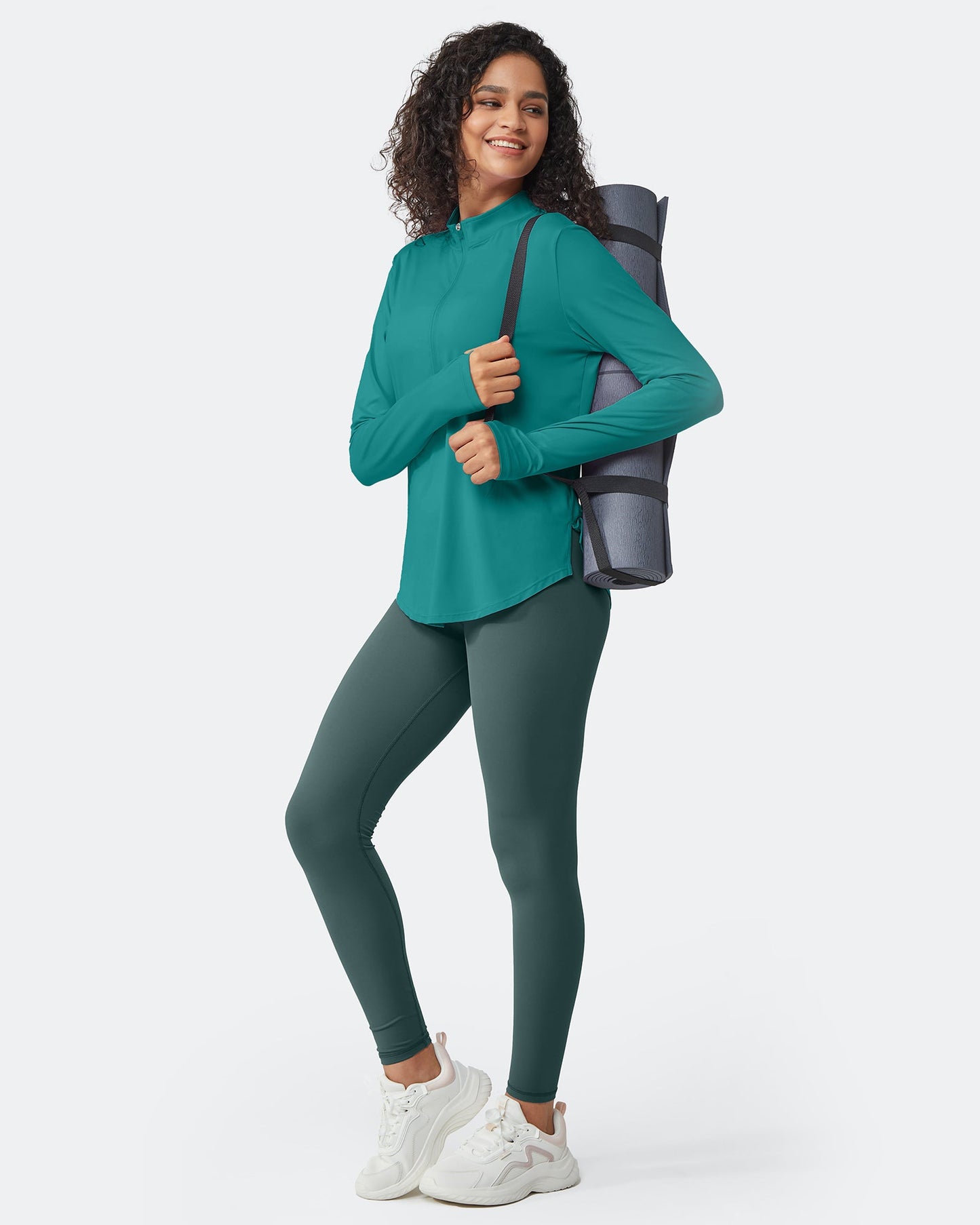 Quick Dry High Neck Sun Half Zip Workout Tops
