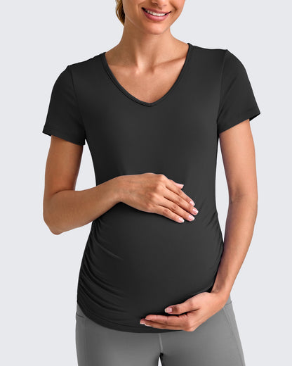 Lightweight V Neck Side Ruched Maternity Short Sleeve