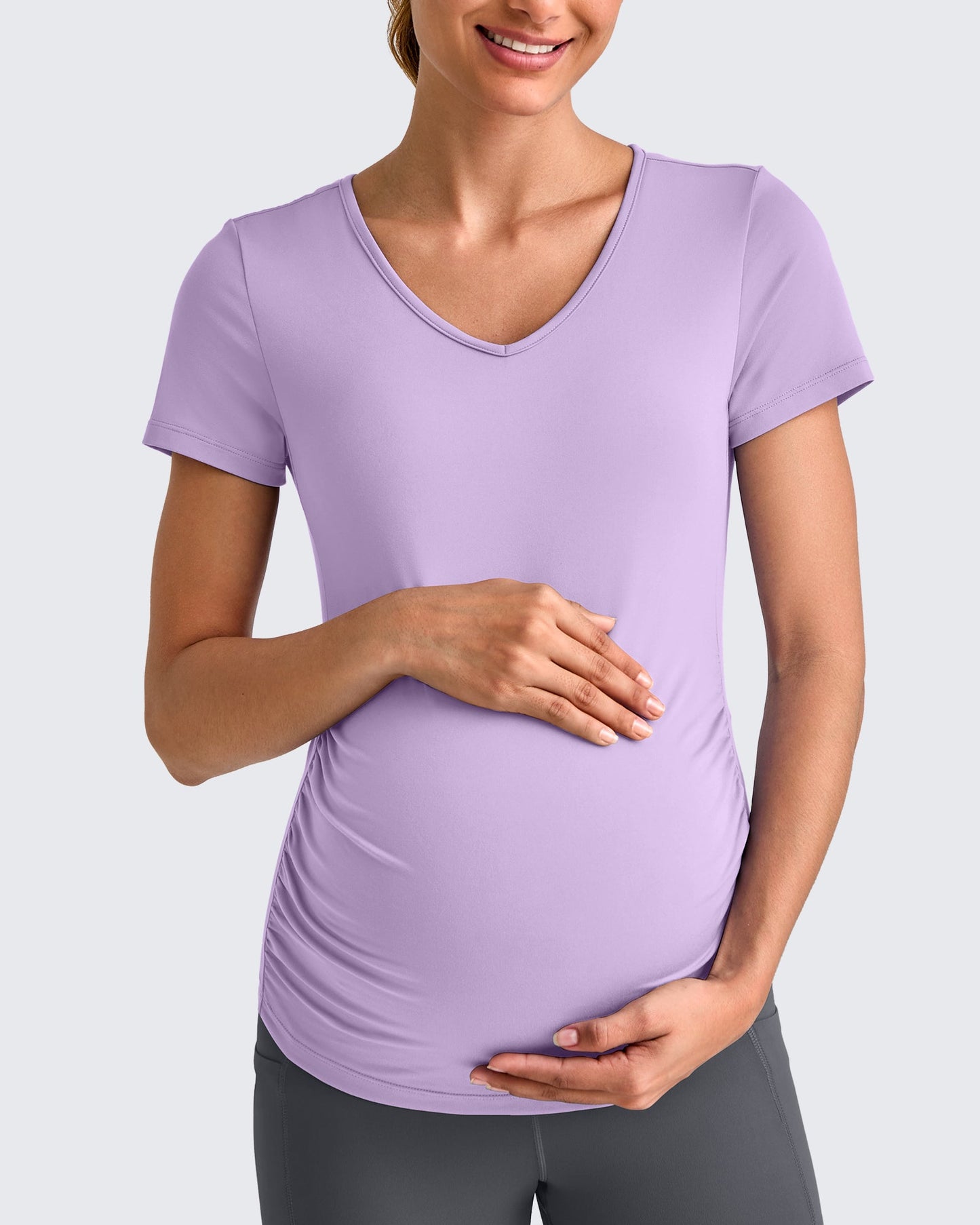 Lightweight V Neck Side Ruched Maternity Short Sleeve