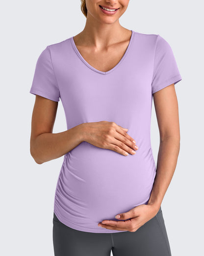 Lightweight V Neck Side Ruched Maternity Short Sleeve