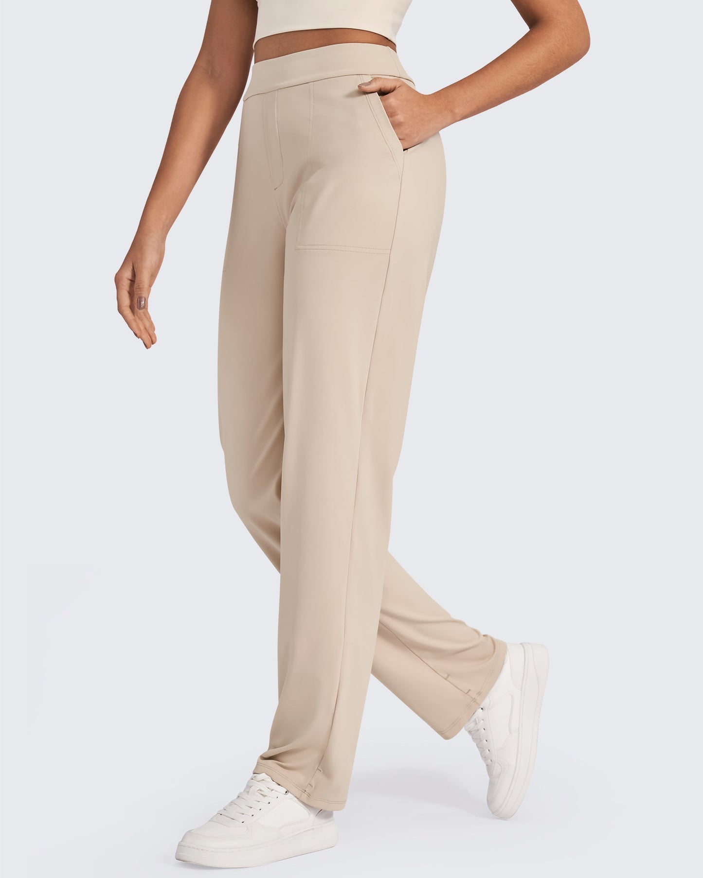 G4Free Activewear Bizcasual High-Waist Straight Dress Pants # Khaki