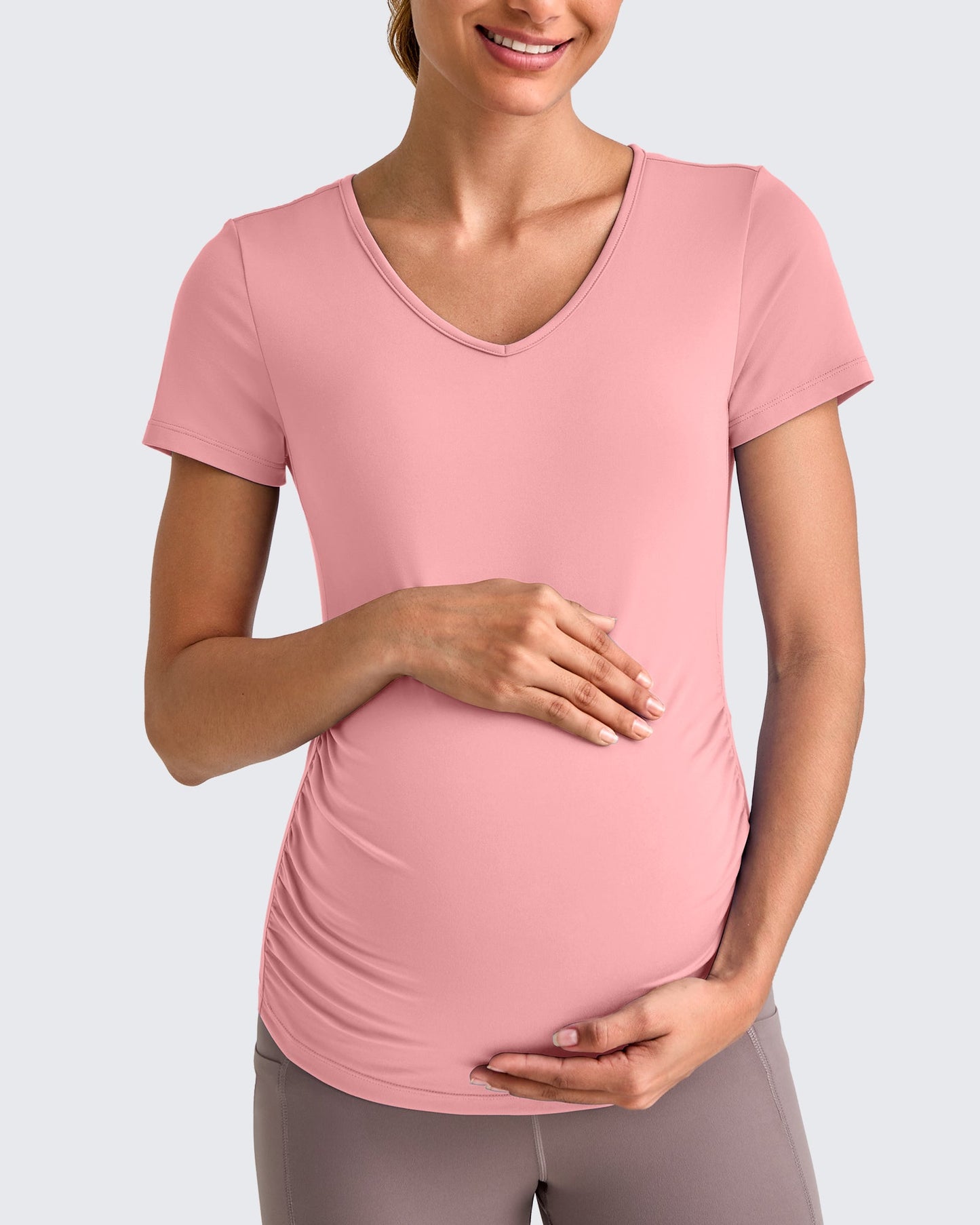 Lightweight V Neck Side Ruched Maternity Short Sleeve