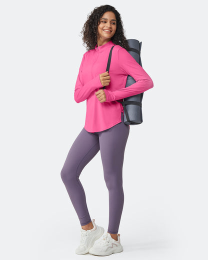 Quick Dry High Neck Sun Half Zip Workout Tops