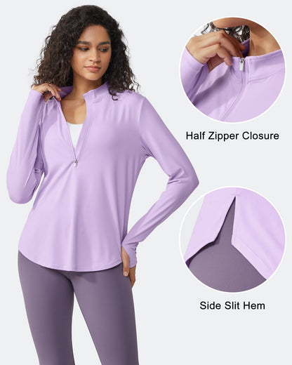 Quick Dry High Neck Sun Half Zip Workout Tops