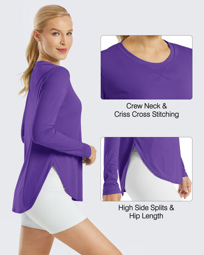 G4Free Activewear Scoop Neck UV Sun Workout Long Sleeve #Dark purple