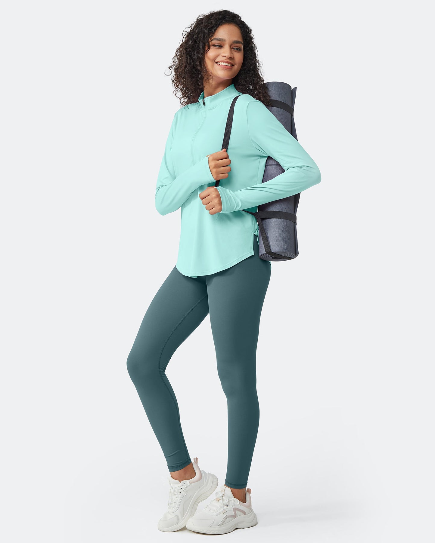 Quick Dry High Neck Sun Half Zip Workout Tops