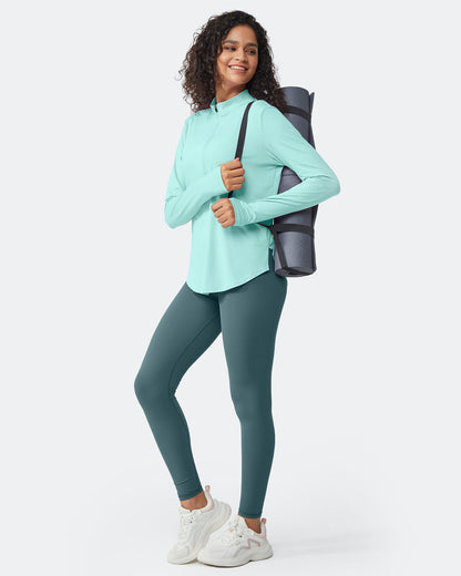 Quick Dry High Neck Sun Half Zip Workout Tops