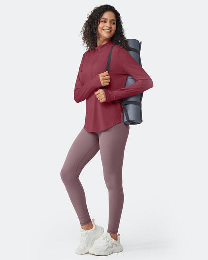 Quick Dry High Neck Sun Half Zip Workout Tops