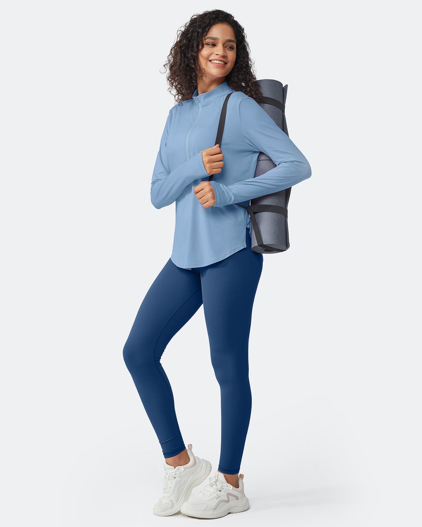 Quick Dry High Neck Sun Half Zip Workout Tops