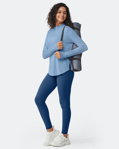 Quick Dry High Neck Sun Half Zip Workout Tops
