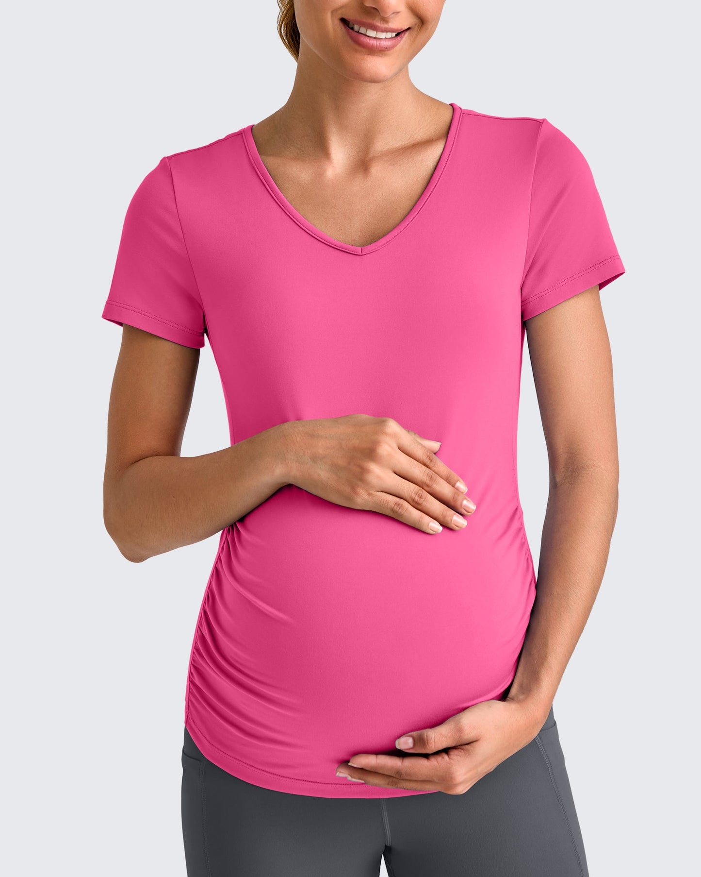 Lightweight V Neck Side Ruched Maternity Short Sleeve