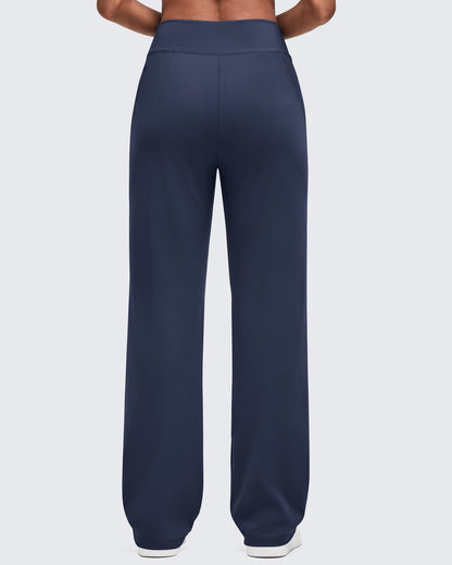 High Waist Hidden Zipper Pockets Dress Pants