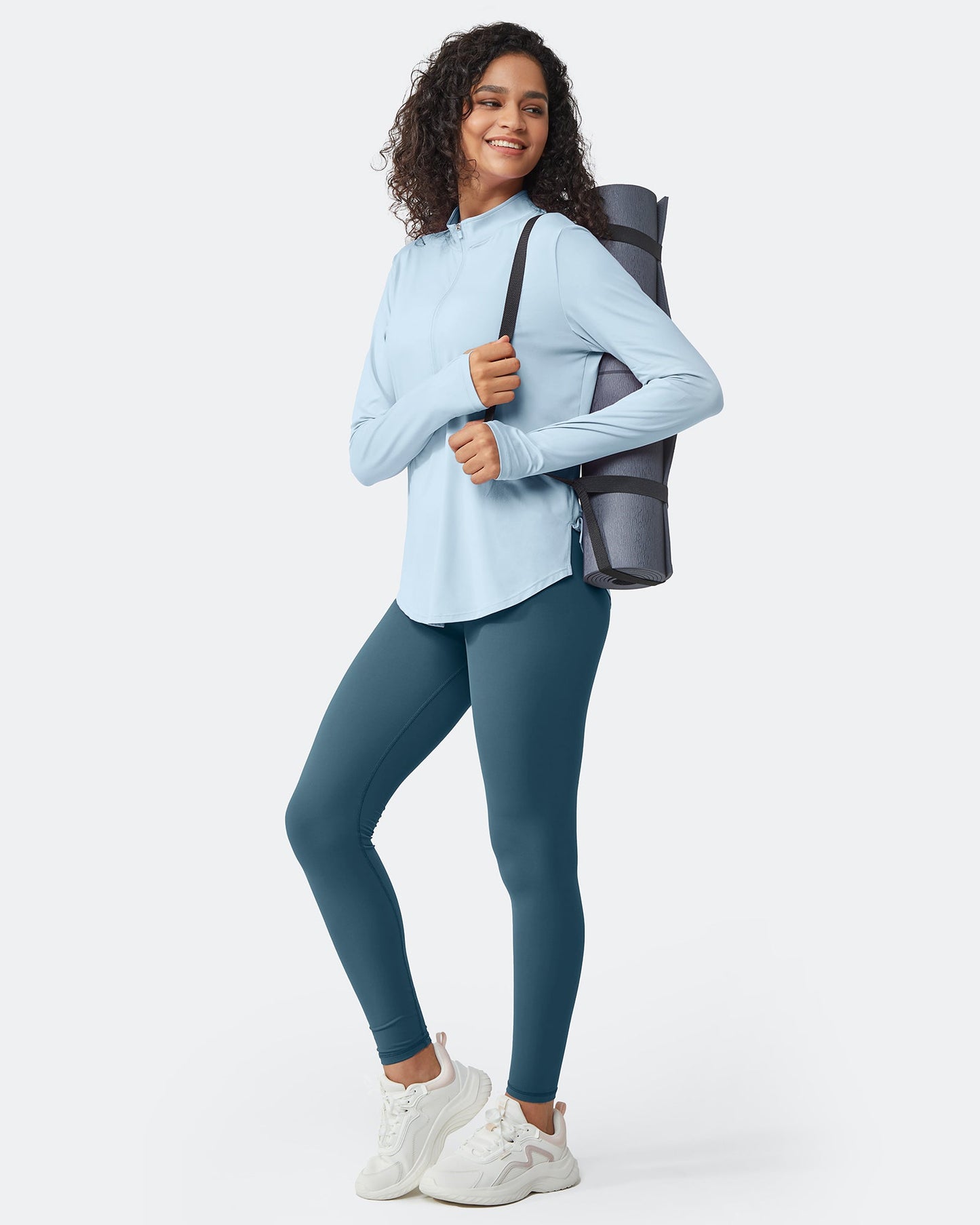 Quick Dry High Neck Sun Half Zip Workout Tops