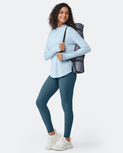 Quick Dry High Neck Sun Half Zip Workout Tops