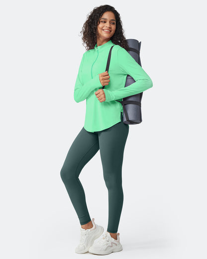 Quick Dry High Neck Sun Half Zip Workout Tops