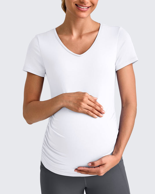 Lightweight V Neck Side Ruched Maternity Short Sleeve