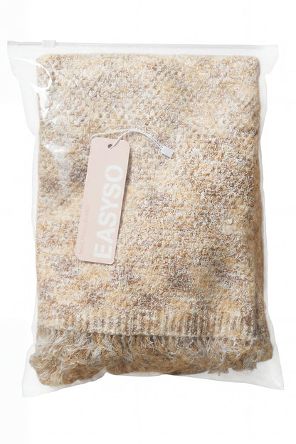 EASYSO Cozy Bouclé Knit Fringe Skirt – Oatmeal Melange Tassel Midi Skirt with Pockets