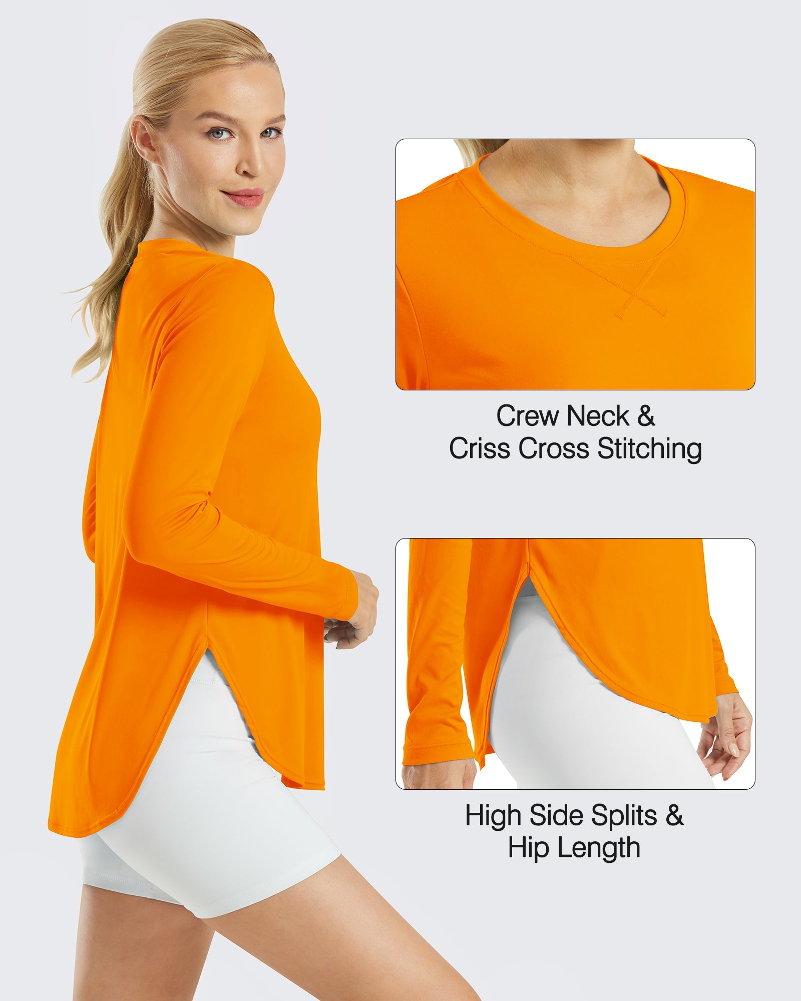 G4Free Activewear Scoop Neck UV Sun Workout Long Sleeve #Orange