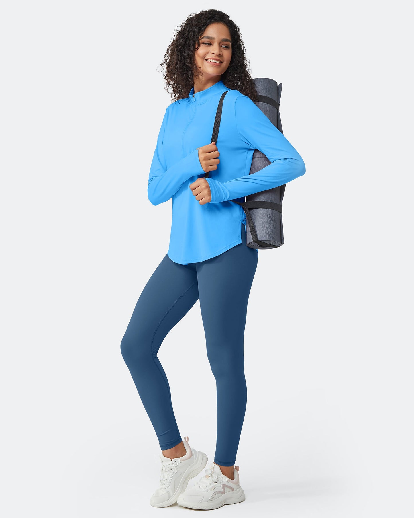 Quick Dry High Neck Sun Half Zip Workout Tops