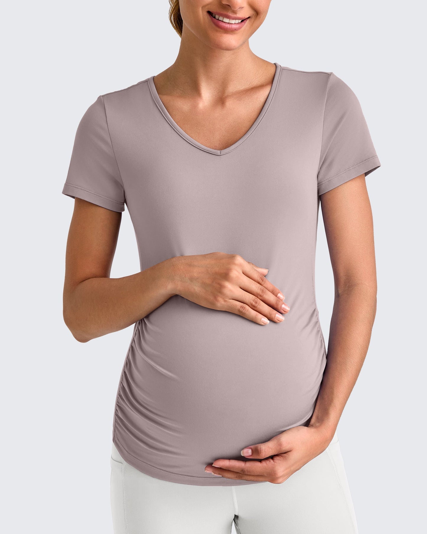 Lightweight V Neck Side Ruched Maternity Short Sleeve